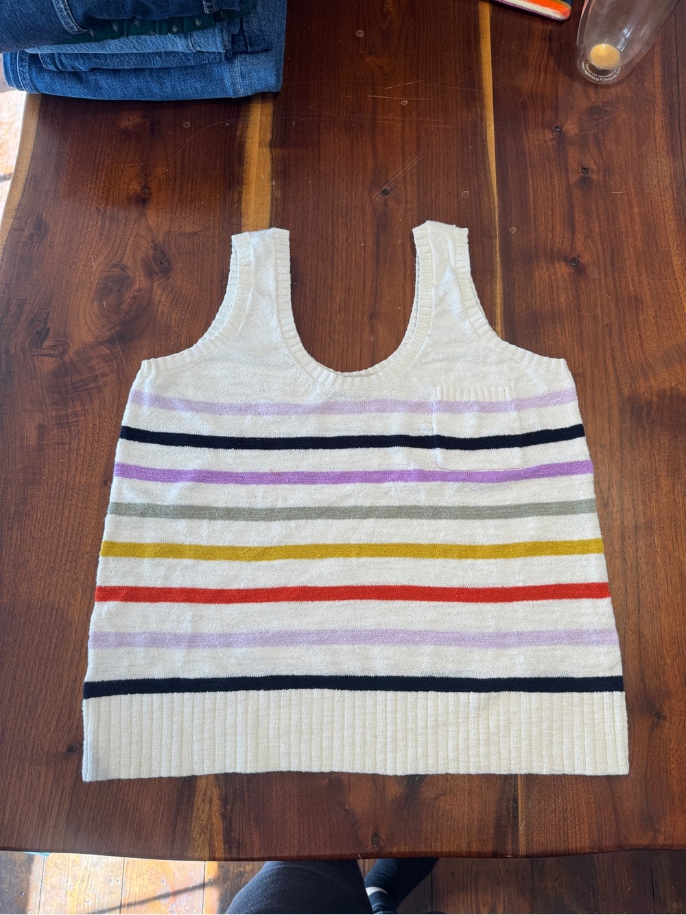 LOFT White Tank Top with Multicolor Horizontal Stripes